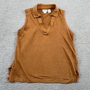 Nicole Miller Top Womens Medium Brown Sleeveless Polo V-Neck 100% Linen Knit M